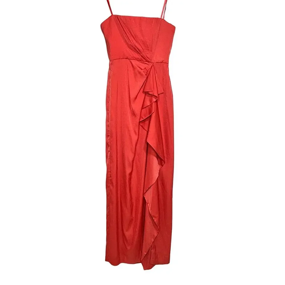 BCBG MaxAzria Ila Strapless Coral Satin Evening Dress Draped 0